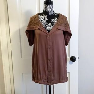 🆕 🍁Matilda Jane🍁 - Brown "Ambitious You" Vest w/Crochet Lace Collar